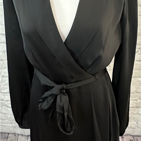 DKNY Black Long Sleeve Crepe Satin Faux-Wrap Dress-NWT - Picture 8 of 10